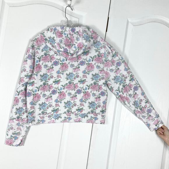 NWOT LOVESHACKFANCY Hoodie Sweatshirt S”Kirby”Floral Pink Oversize DistressedHem - Picture 3 of 16